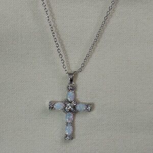 NEW Opal Cross 18k White Gold Necklace